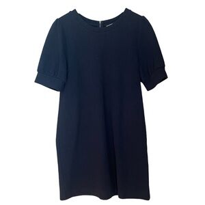 LOFT Navy Puff Sleeve Shift Dress Womens Small Textured Knit Short Sleeve